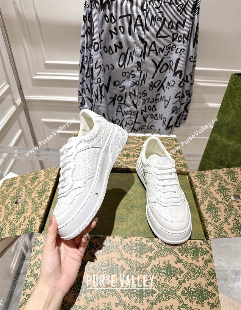 Gucci Maxi GG Calf Leather Platform Sneakers 4cm White 2025 676092 (MD-251219014)