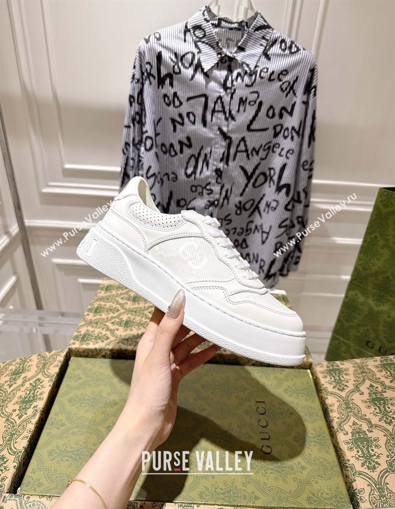 Gucci Maxi GG Calf Leather Platform Sneakers 4cm White 2025 676092 (MD-251219014)