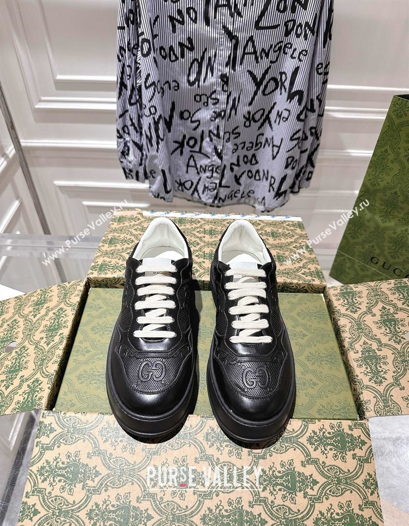 Gucci Mens GG Calf Leather Platform Sneakers 4cm Black2 2025 676092 (MD-251219016)