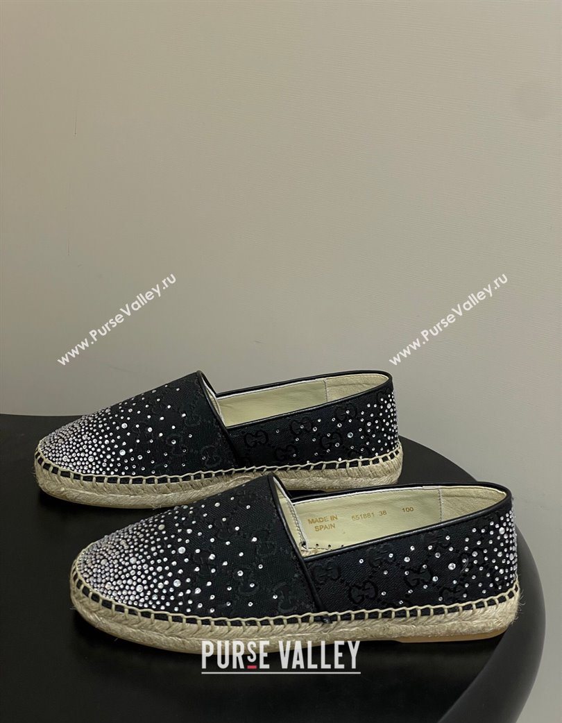 Gucci GG Canvas and Strass Flat Espadrilles Black 2025 GG121805 (MD-251219002)