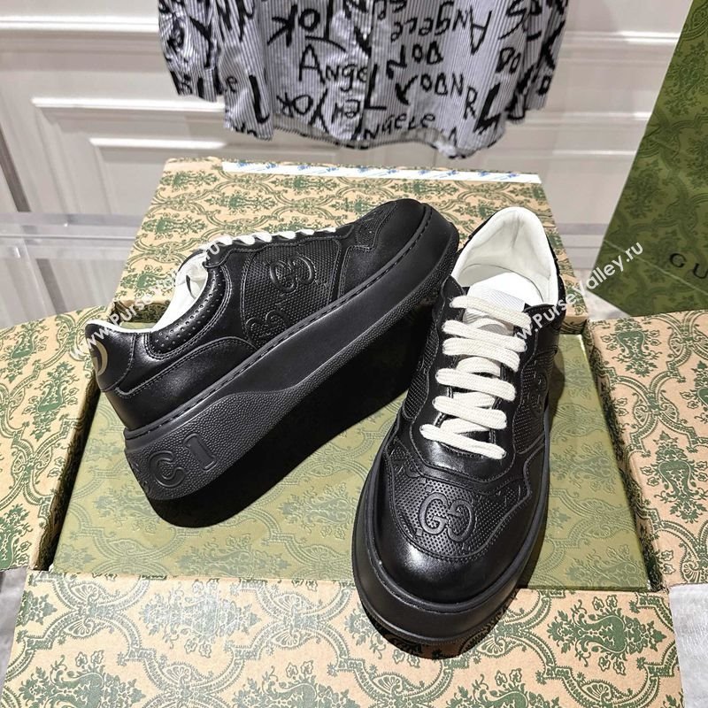 Gucci Mens GG Calf Leather Platform Sneakers 4cm Black2 2025 676092 (MD-251219016)
