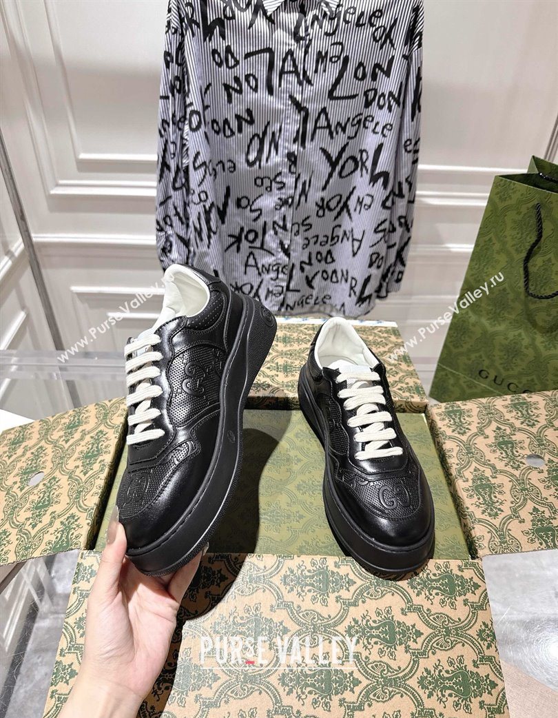 Gucci Mens GG Calf Leather Platform Sneakers 4cm Black2 2025 676092 (MD-251219016)