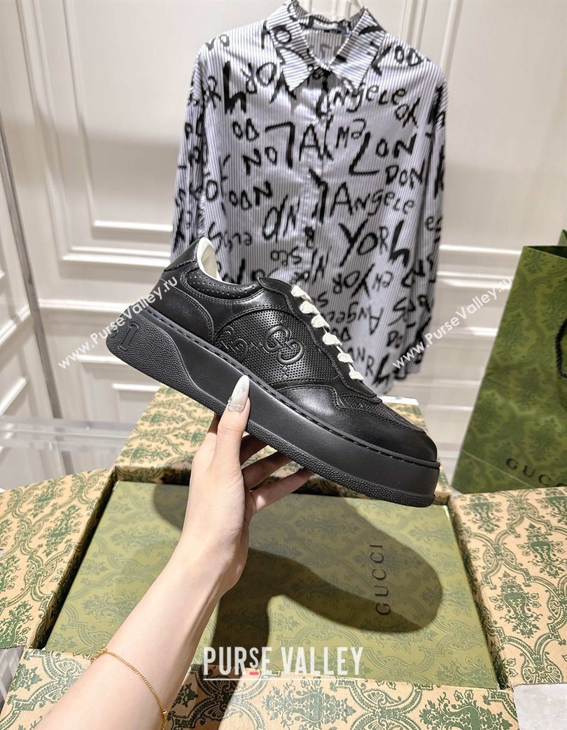 Gucci Mens GG Calf Leather Platform Sneakers 4cm Black2 2025 676092 (MD-251219016)
