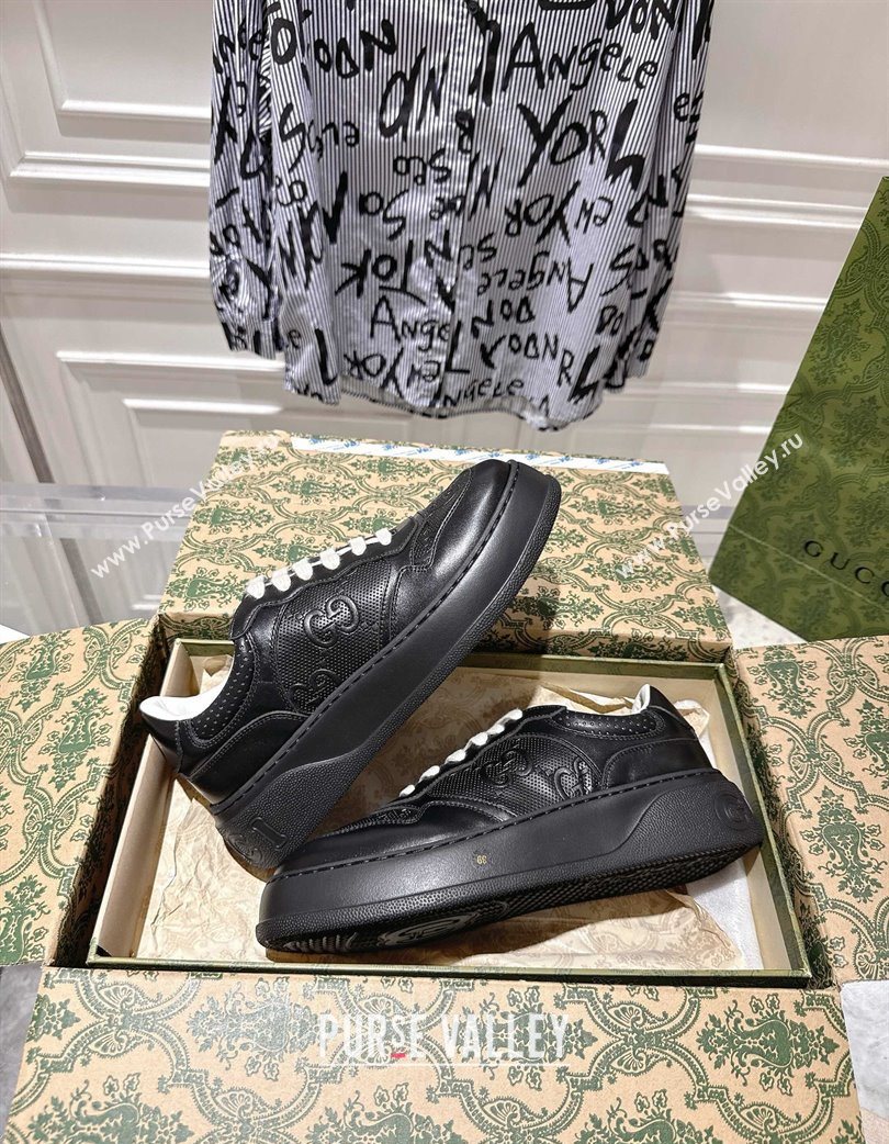 Gucci Mens GG Calf Leather Platform Sneakers 4cm Black2 2025 676092 (MD-251219016)