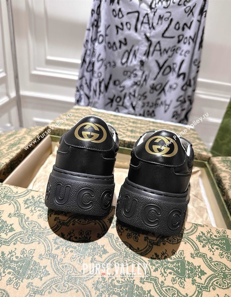 Gucci Mens GG Calf Leather Platform Sneakers 4cm Black2 2025 676092 (MD-251219016)