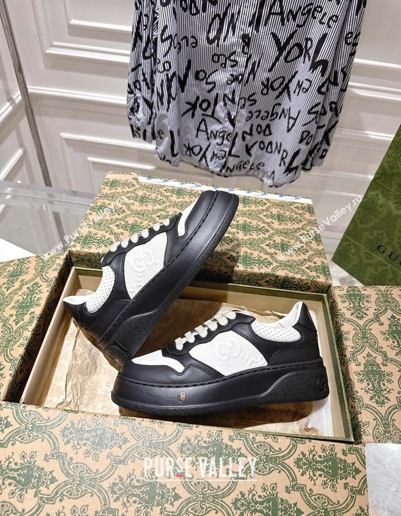 Gucci Maxi GG Leather Platform Sneakers 4cm Black/White 2025 676092 (MD-251219015)