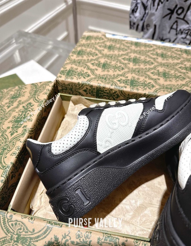 Gucci Maxi GG Leather Platform Sneakers 4cm Black/White 2025 676092 (MD-251219015)