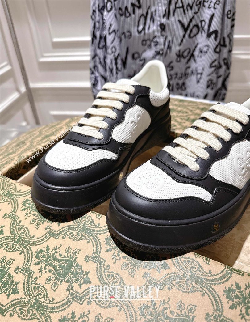 Gucci Maxi GG Leather Platform Sneakers 4cm Black/White 2025 676092 (MD-251219015)