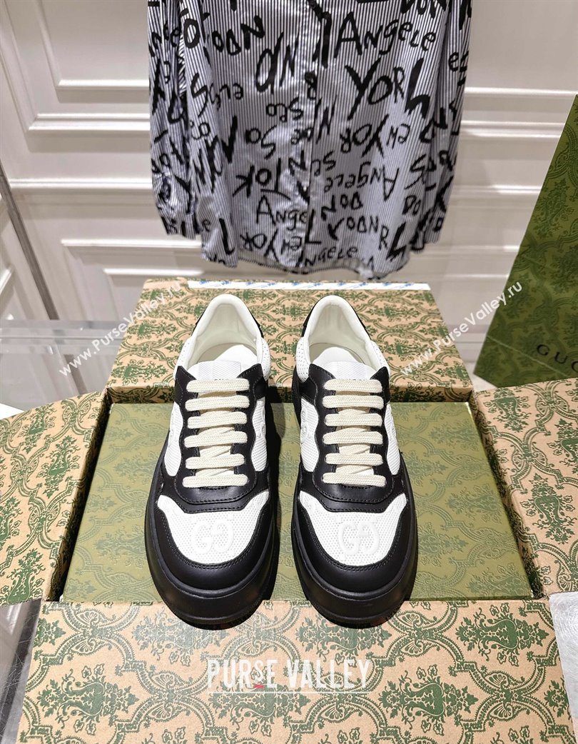 Gucci Maxi GG Leather Platform Sneakers 4cm Black/White 2025 676092 (MD-251219015)