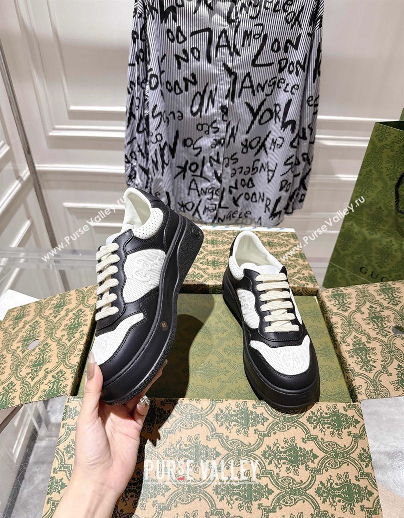 Gucci Maxi GG Leather Platform Sneakers 4cm Black/White 2025 676092 (MD-251219015)