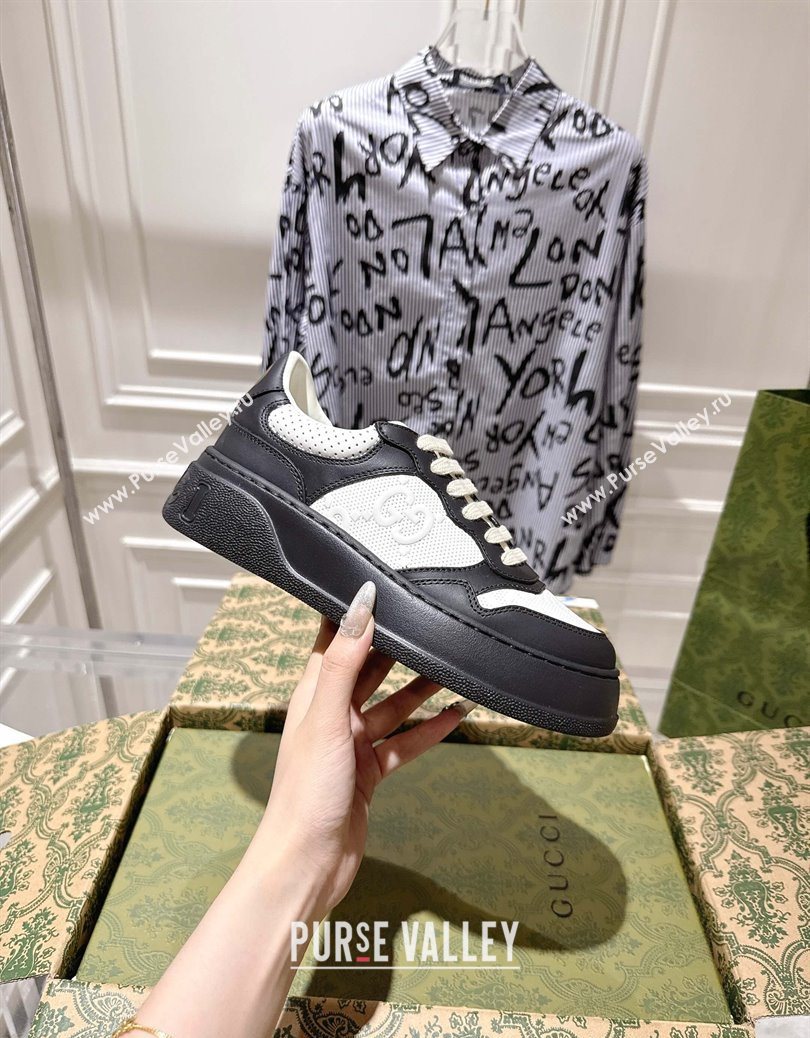Gucci Maxi GG Leather Platform Sneakers 4cm Black/White 2025 676092 (MD-251219015)