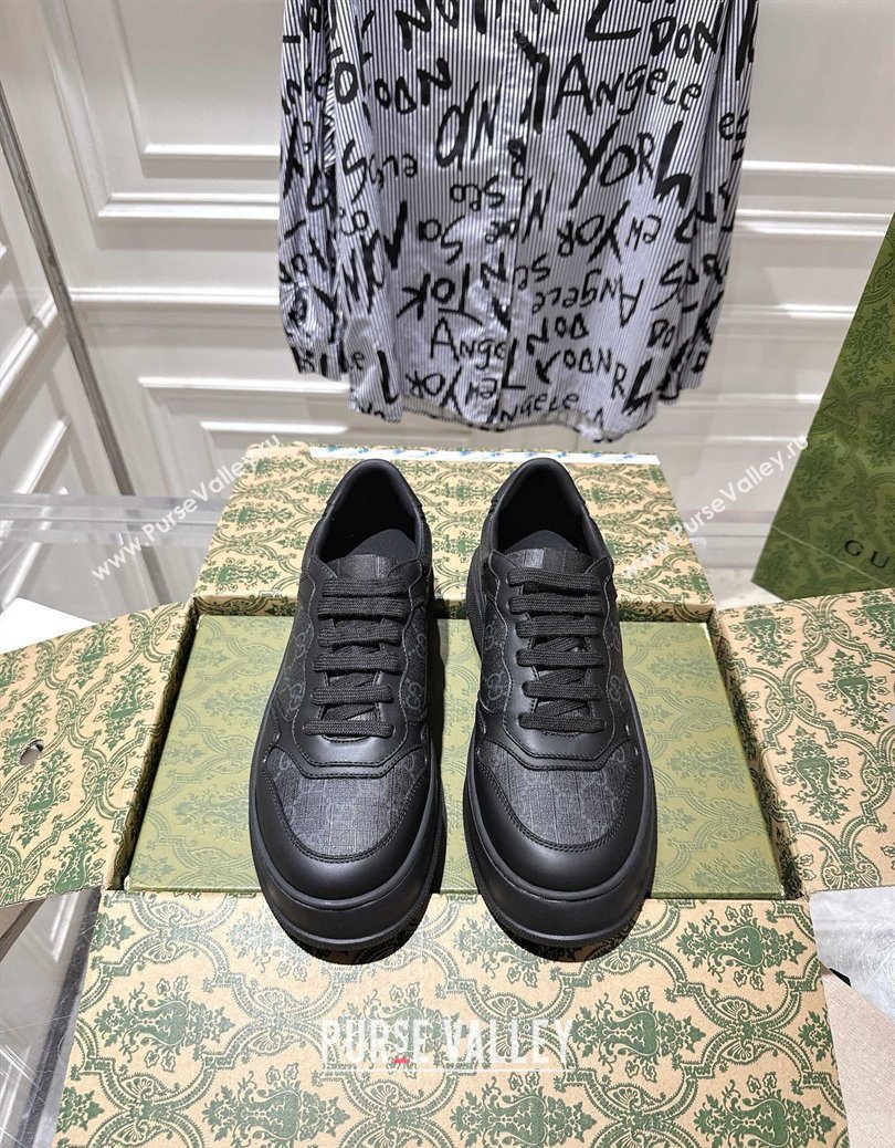 Gucci Mens GG Canvas and Leather Platform Sneakers 4cm Black2 2025 676092 (MD-251219017)