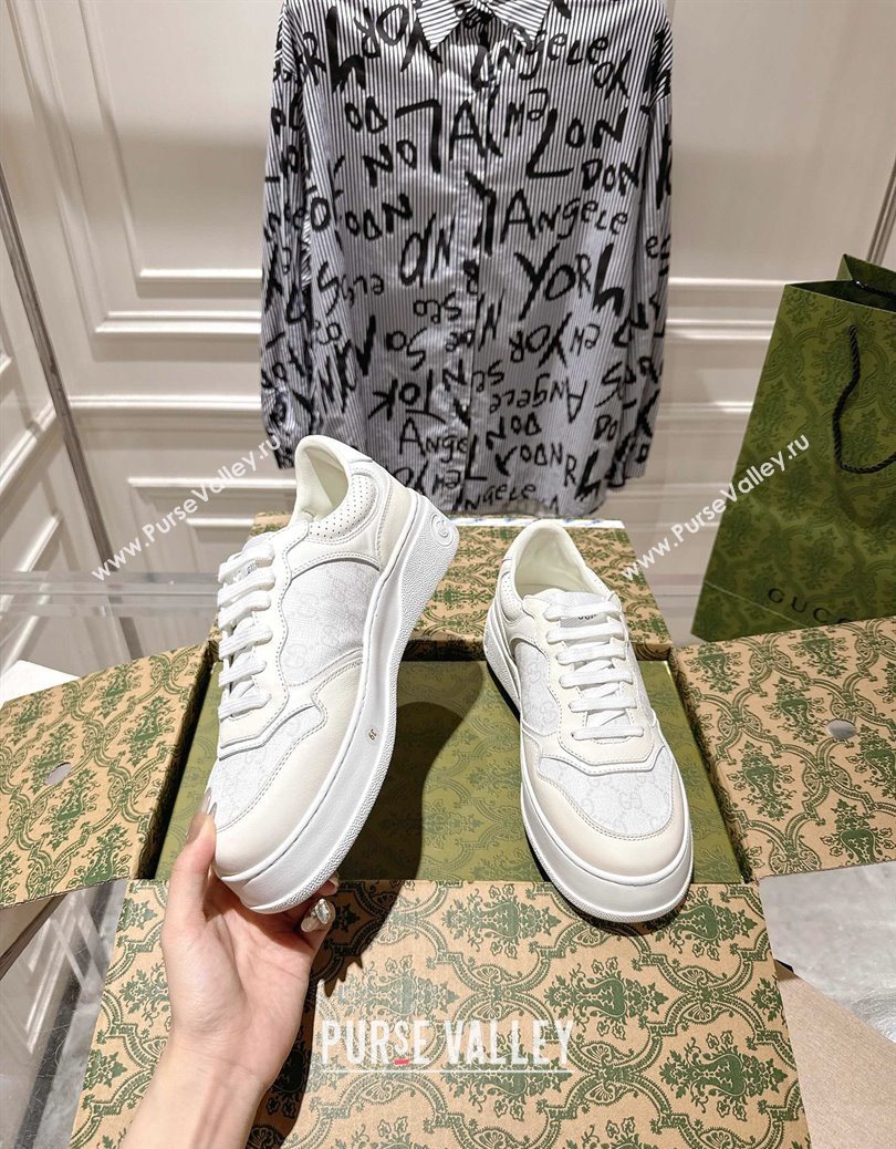 Gucci GG Canvas and Leather Platform Sneakers 4cm White2 2025 676092 (MD-251219018)