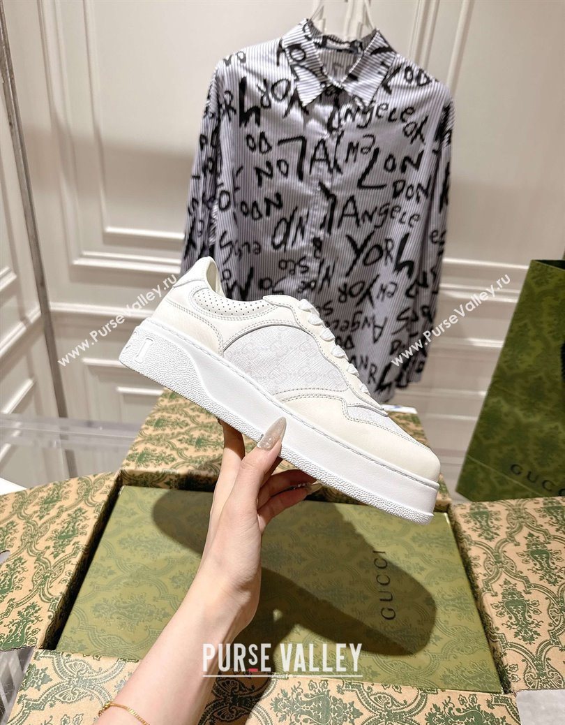 Gucci GG Canvas and Leather Platform Sneakers 4cm White2 2025 676092 (MD-251219018)
