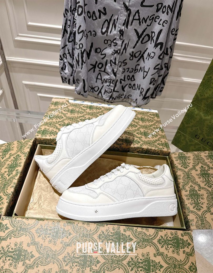 Gucci GG Canvas and Leather Platform Sneakers 4cm White2 2025 676092 (MD-251219018)