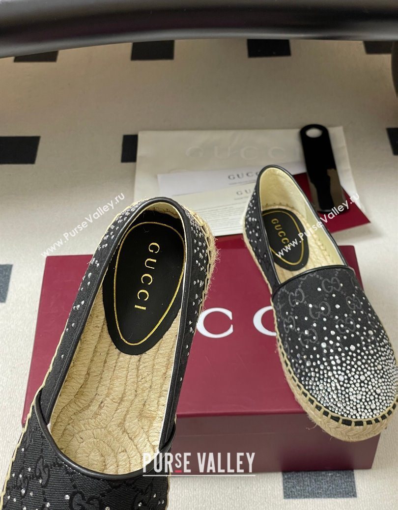 Gucci GG Canvas and Strass Flat Espadrilles Black 2025 GG121805 (MD-251219002)