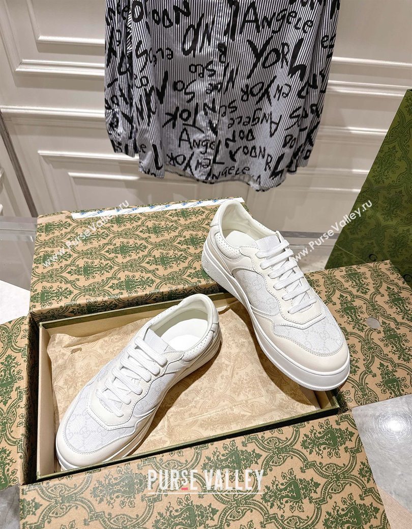 Gucci GG Canvas and Leather Platform Sneakers 4cm White2 2025 676092 (MD-251219018)