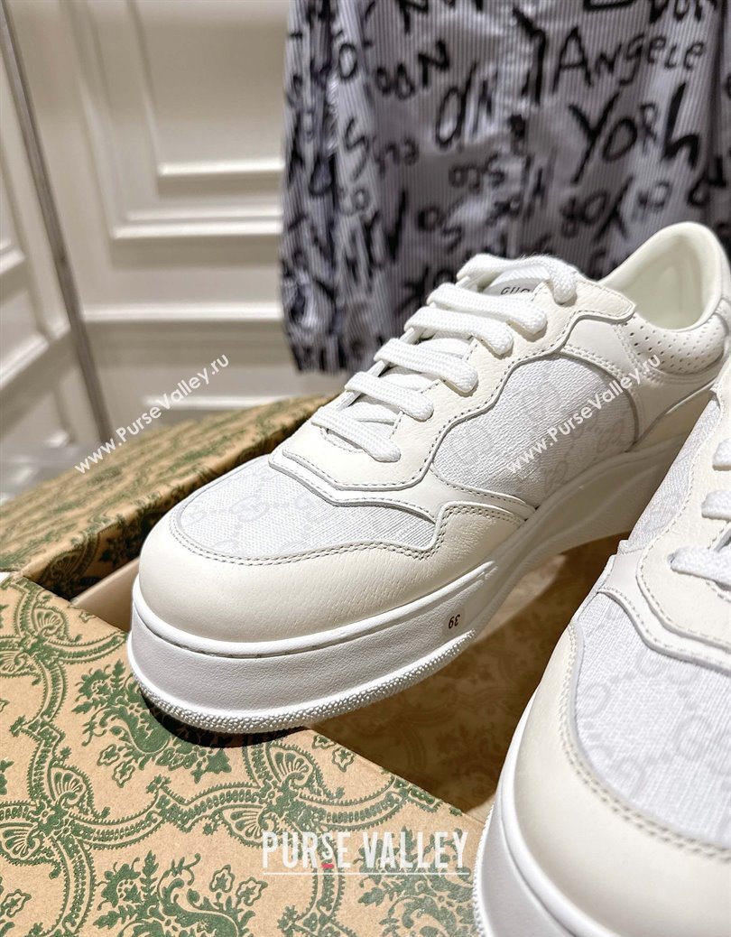 Gucci GG Canvas and Leather Platform Sneakers 4cm White2 2025 676092 (MD-251219018)