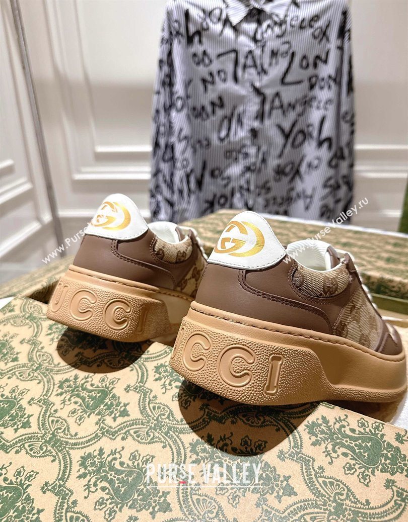 Gucci GG Canvas and Calf Leather Platform Sneakers 4cm Beige/Brown 2025 676092 (MD-251219019)