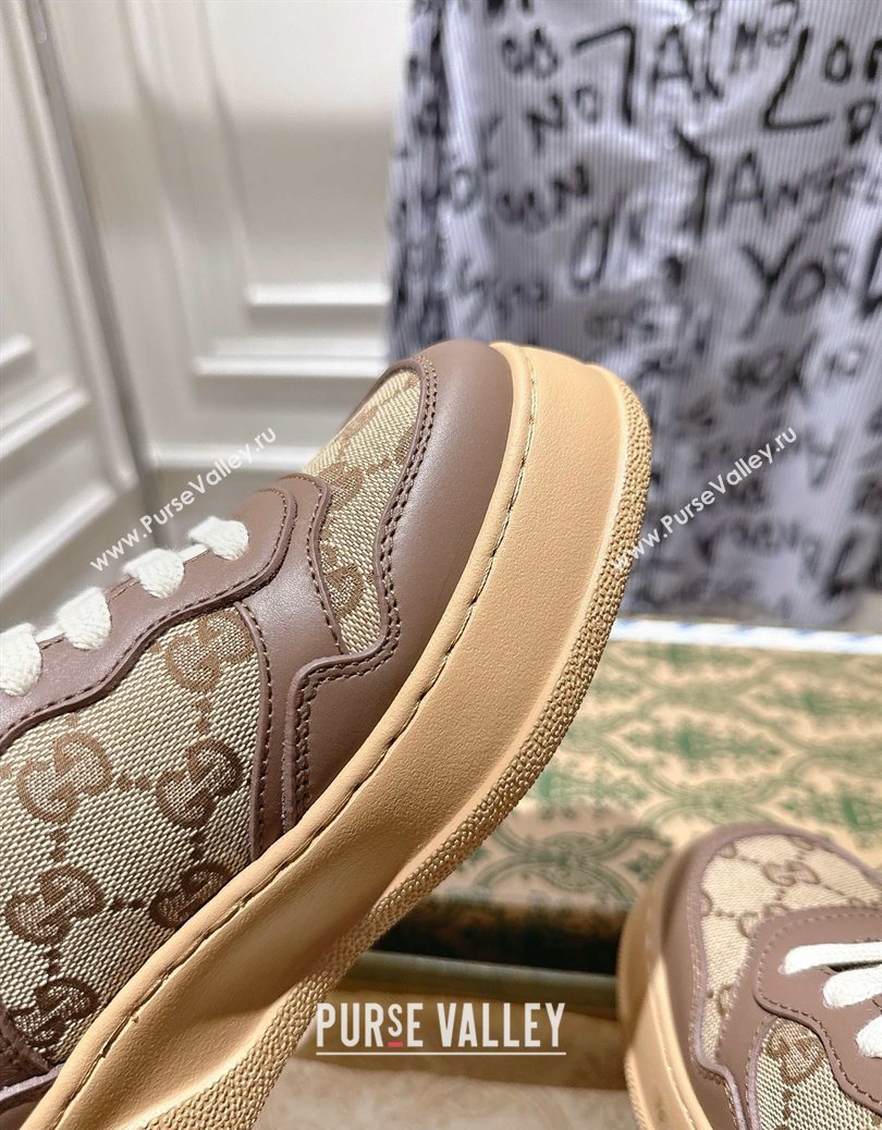 Gucci GG Canvas and Calf Leather Platform Sneakers 4cm Beige/Brown 2025 676092 (MD-251219019)