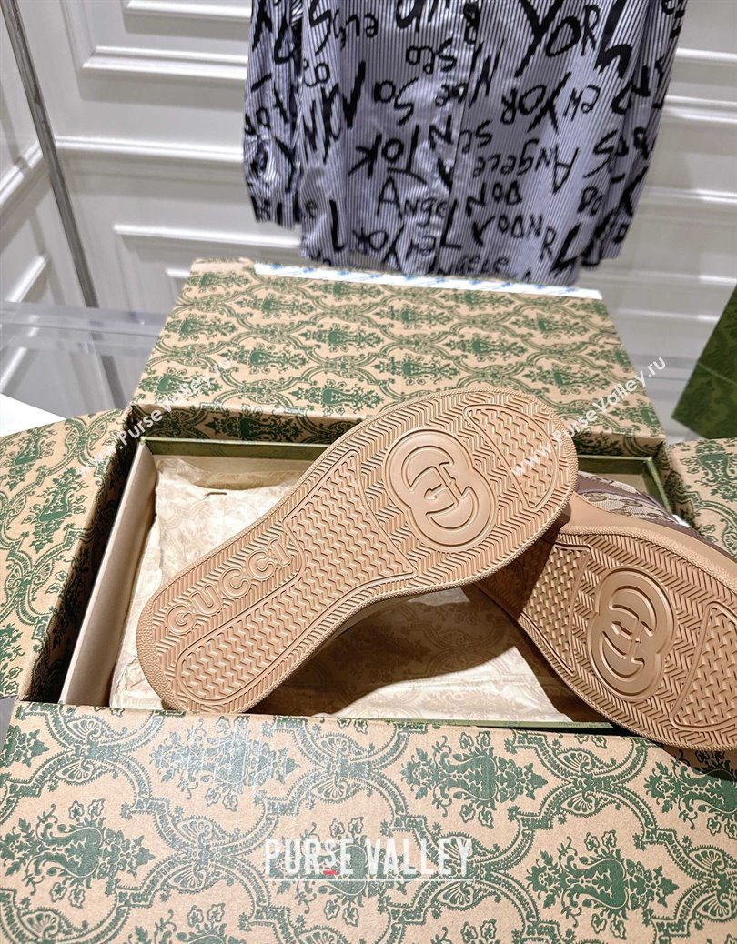 Gucci GG Canvas and Calf Leather Platform Sneakers 4cm Beige/Brown 2025 676092 (MD-251219019)
