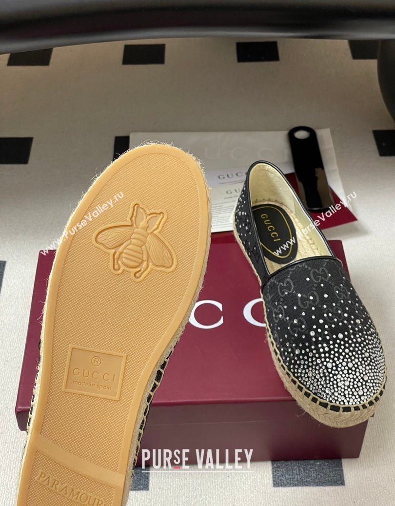 Gucci GG Canvas and Strass Flat Espadrilles Black 2025 GG121805 (MD-251219002)
