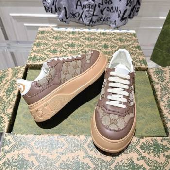 Gucci GG Canvas and Calf Leather Platform Sneakers 4cm Beige/Brown 2025 676092 (MD-251219019)