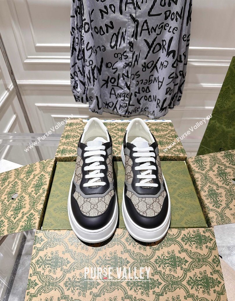 Gucci Mens GG Canvas and Leather Platform Sneakers 4cm Beige/Grey/Black 2025 676092 (MD-251219020)