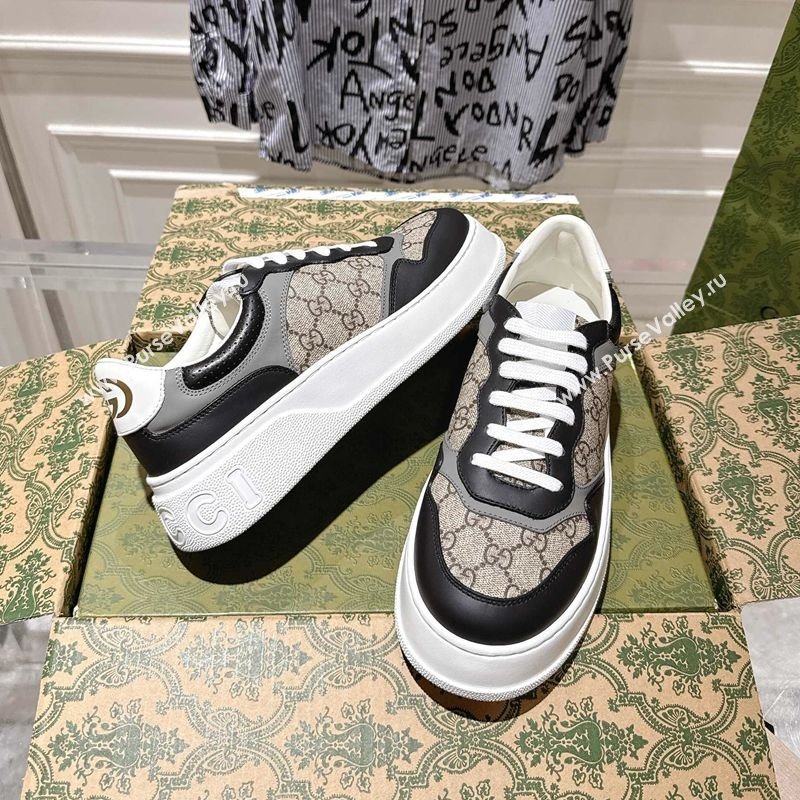 Gucci Mens GG Canvas and Leather Platform Sneakers 4cm Beige/Grey/Black 2025 676092 (MD-251219020)