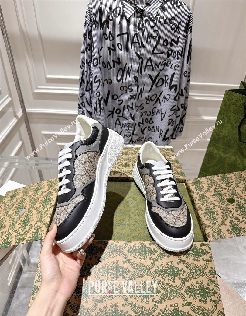 Gucci Mens GG Canvas and Leather Platform Sneakers 4cm Beige/Grey/Black 2025 676092 (MD-251219020)