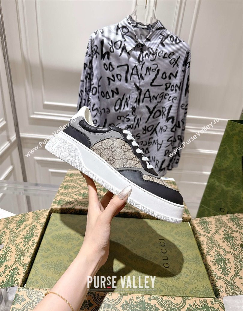Gucci Mens GG Canvas and Leather Platform Sneakers 4cm Beige/Grey/Black 2025 676092 (MD-251219020)