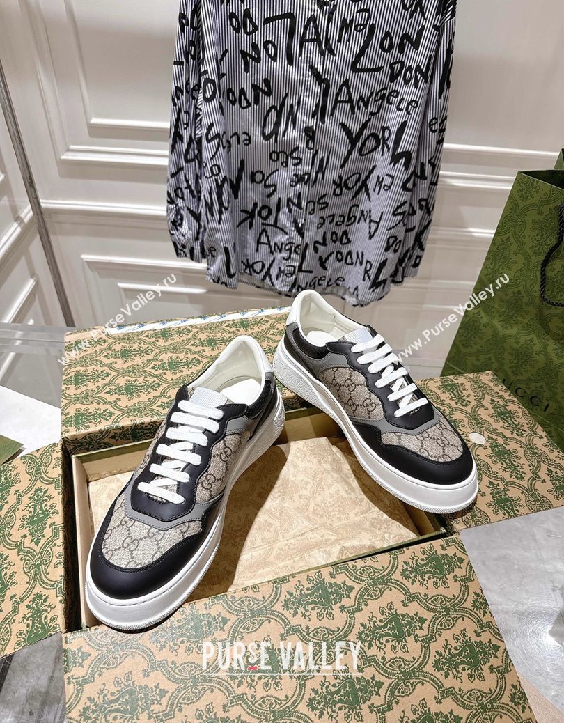Gucci Mens GG Canvas and Leather Platform Sneakers 4cm Beige/Grey/Black 2025 676092 (MD-251219020)
