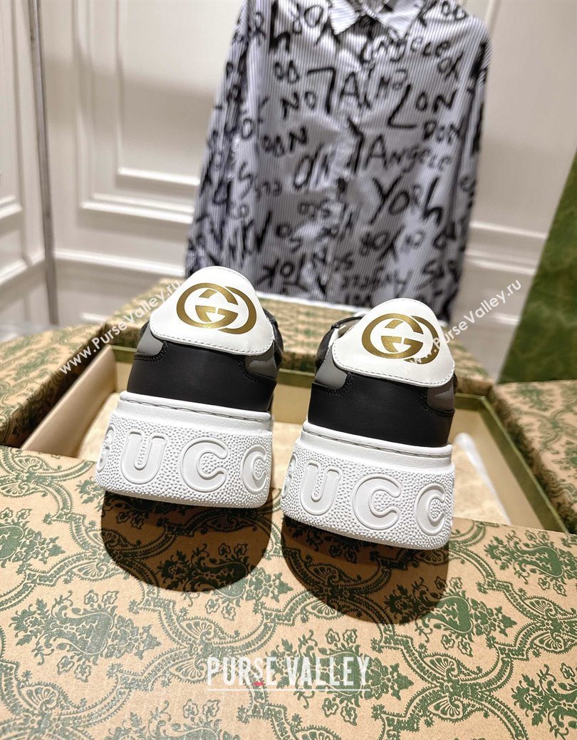 Gucci Mens GG Canvas and Leather Platform Sneakers 4cm Beige/Grey/Black 2025 676092 (MD-251219020)