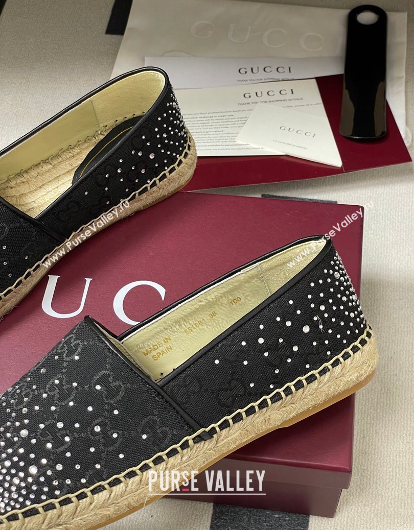 Gucci GG Canvas and Strass Flat Espadrilles Black 2025 GG121805 (MD-251219002)