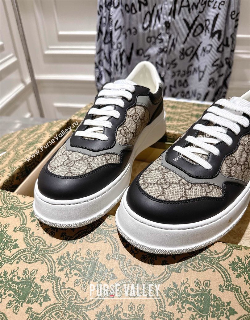 Gucci Mens GG Canvas and Leather Platform Sneakers 4cm Beige/Grey/Black 2025 676092 (MD-251219020)
