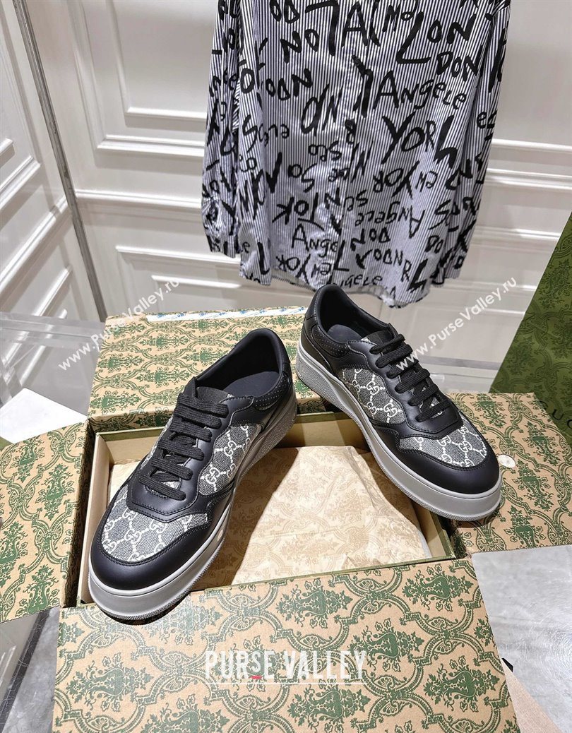 Gucci Mens GG Canvas and Leather Platform Sneakers 4cm Grey/Black 2025 676092 (MD-251219021)