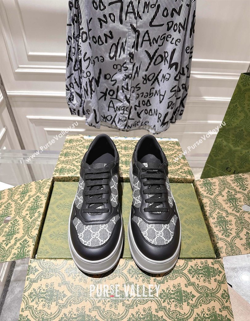 Gucci Mens GG Canvas and Leather Platform Sneakers 4cm Grey/Black 2025 676092 (MD-251219021)