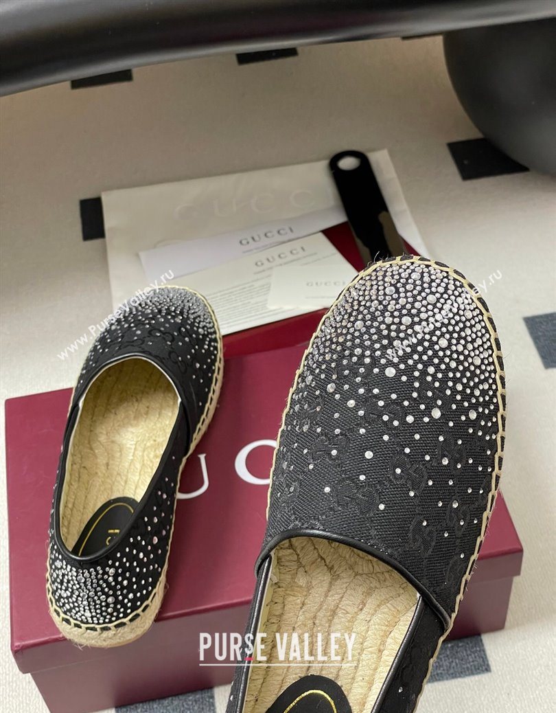 Gucci GG Canvas and Strass Flat Espadrilles Black 2025 GG121805 (MD-251219002)