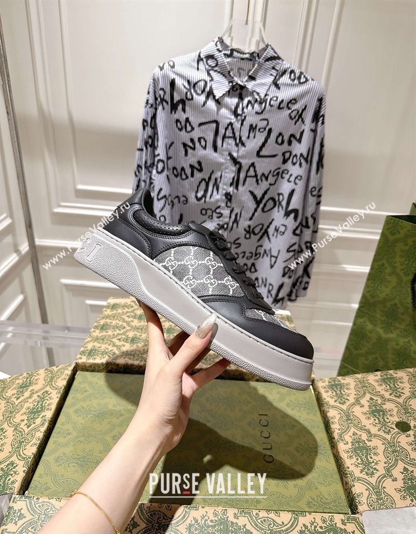 Gucci Mens GG Canvas and Leather Platform Sneakers 4cm Grey/Black 2025 676092 (MD-251219021)