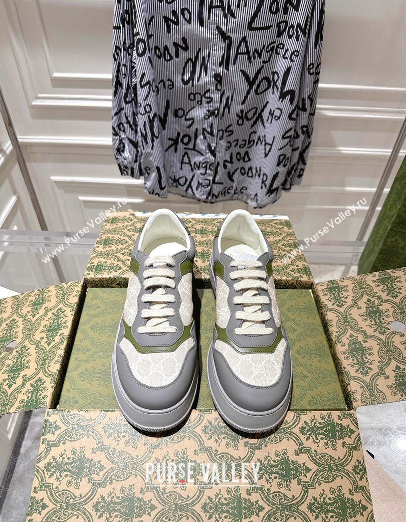 Gucci GG Canvas and Leather Platform Sneakers 4cm Grey/White/Green 2025 676092 (MD-251219022)