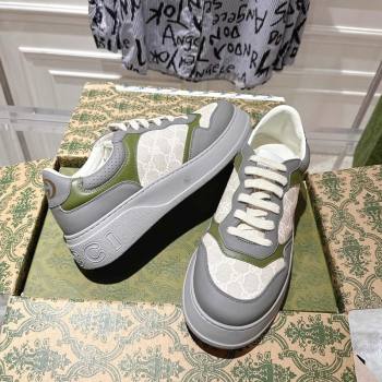 Gucci GG Canvas and Leather Platform Sneakers 4cm Grey/White/Green 2025 676092 (MD-251219022)