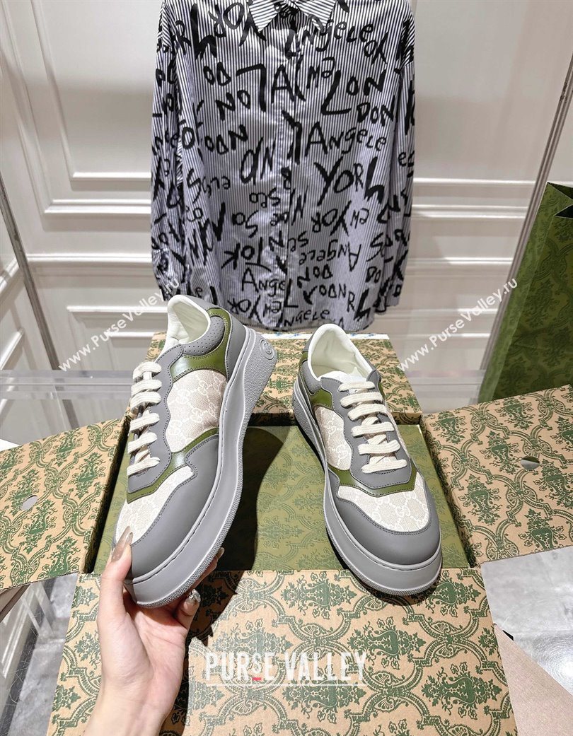 Gucci GG Canvas and Leather Platform Sneakers 4cm Grey/White/Green 2025 676092 (MD-251219022)