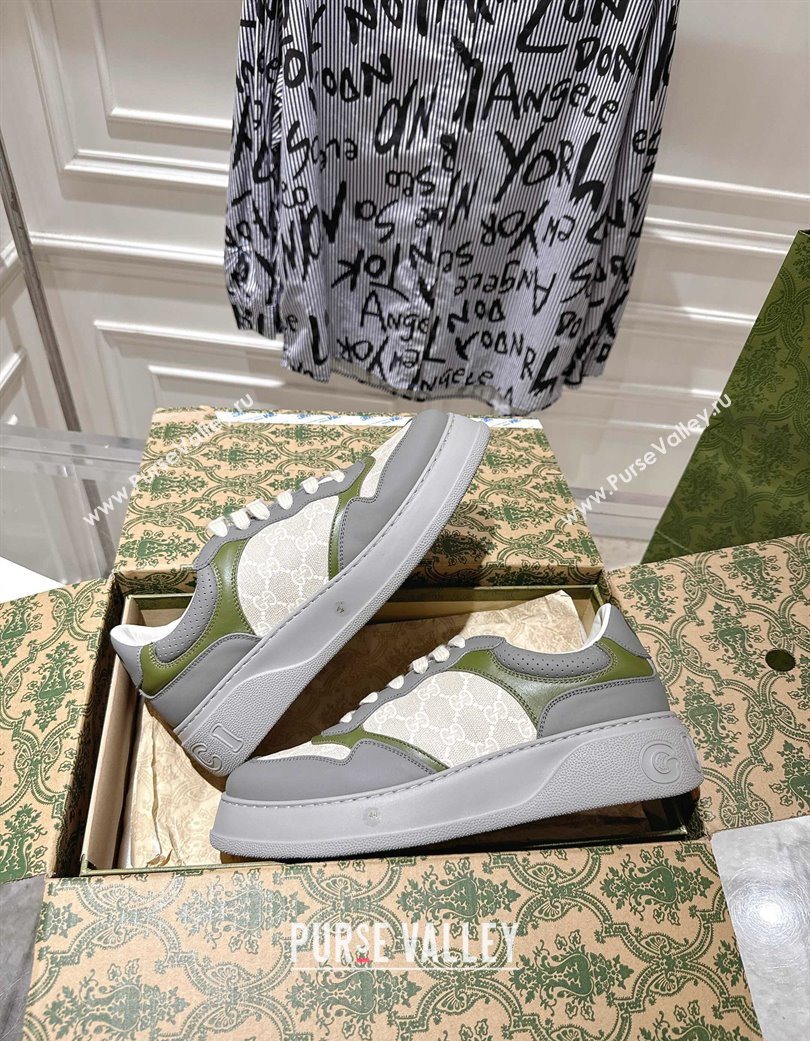 Gucci GG Canvas and Leather Platform Sneakers 4cm Grey/White/Green 2025 676092 (MD-251219022)