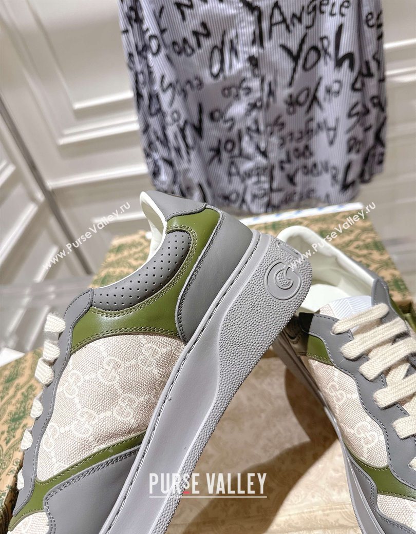 Gucci GG Canvas and Leather Platform Sneakers 4cm Grey/White/Green 2025 676092 (MD-251219022)