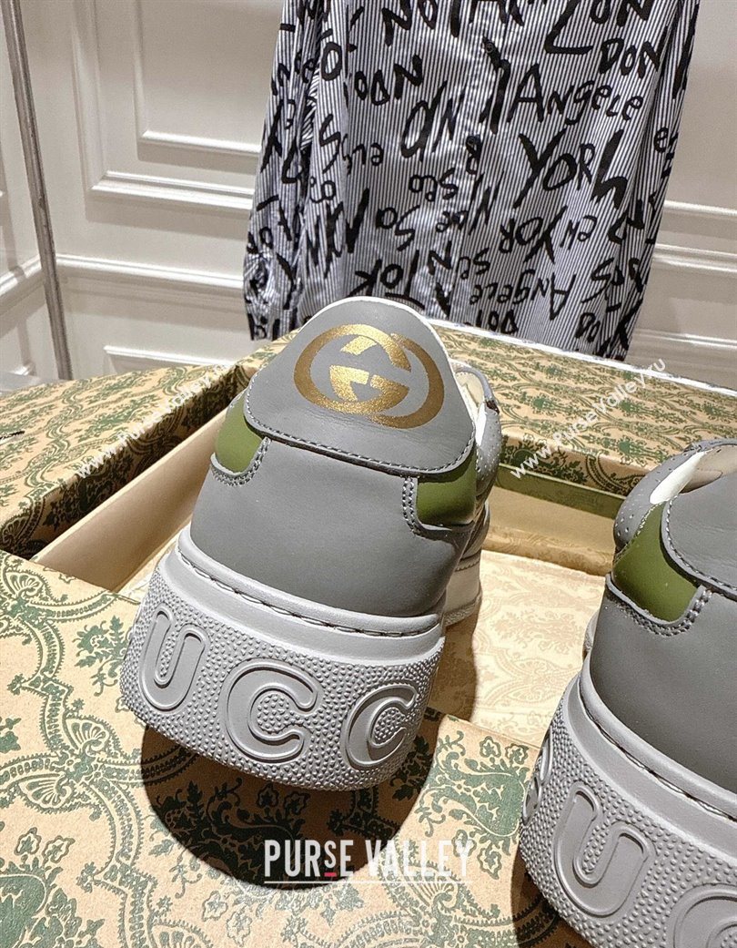 Gucci GG Canvas and Leather Platform Sneakers 4cm Grey/White/Green 2025 676092 (MD-251219022)