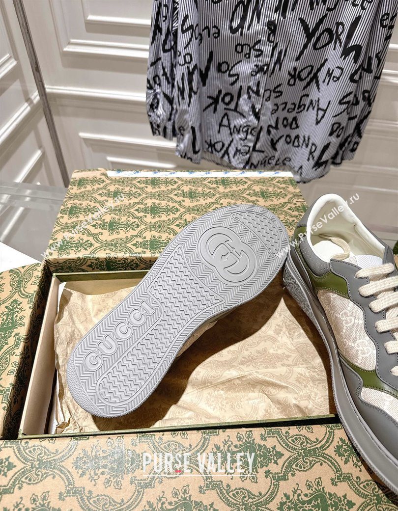 Gucci GG Canvas and Leather Platform Sneakers 4cm Grey/White/Green 2025 676092 (MD-251219022)