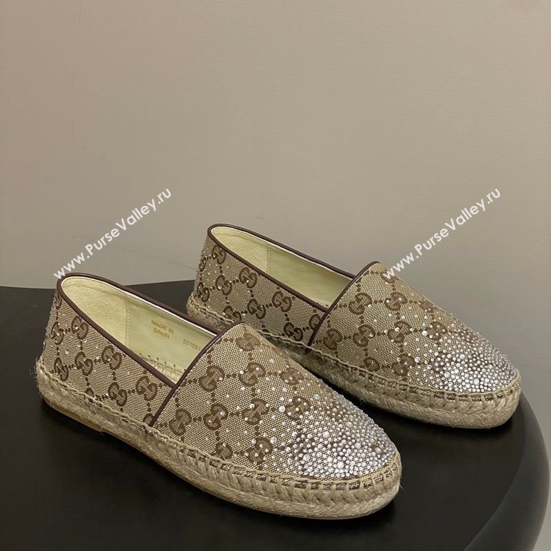 Gucci GG Canvas and Strass Flat Espadrilles Beige 2025 GG121805 (MD-251219001)