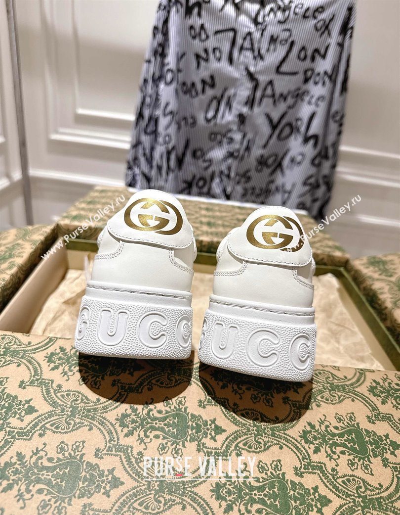 Gucci Maxi GG Canvas and Leather Platform Sneakers 4cm White/Gold 2025 676092 (MD-251219023)