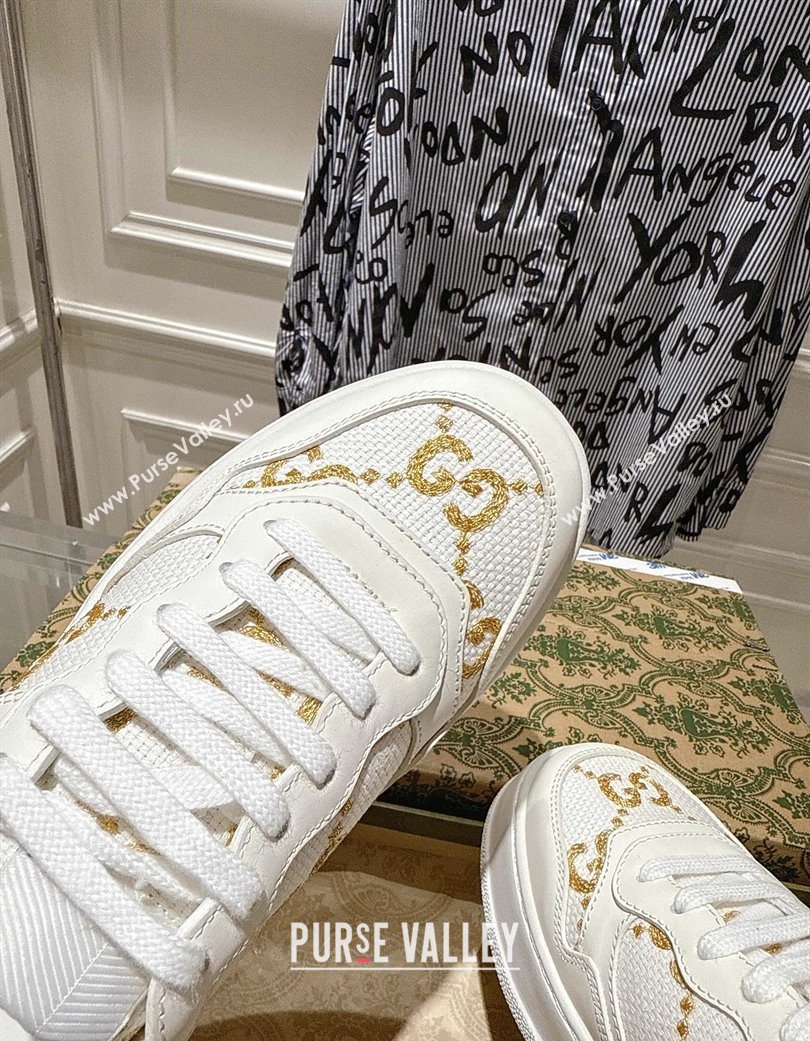Gucci Maxi GG Canvas and Leather Platform Sneakers 4cm White/Gold 2025 676092 (MD-251219023)