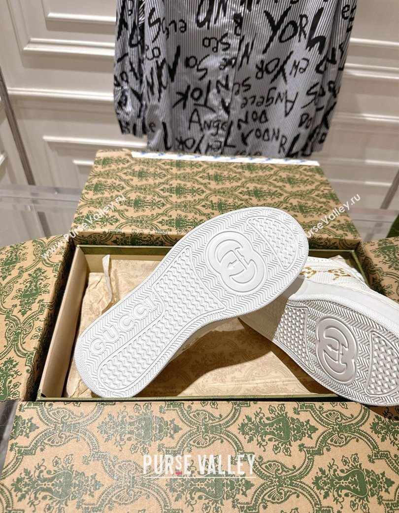 Gucci Maxi GG Canvas and Leather Platform Sneakers 4cm White/Gold 2025 676092 (MD-251219023)